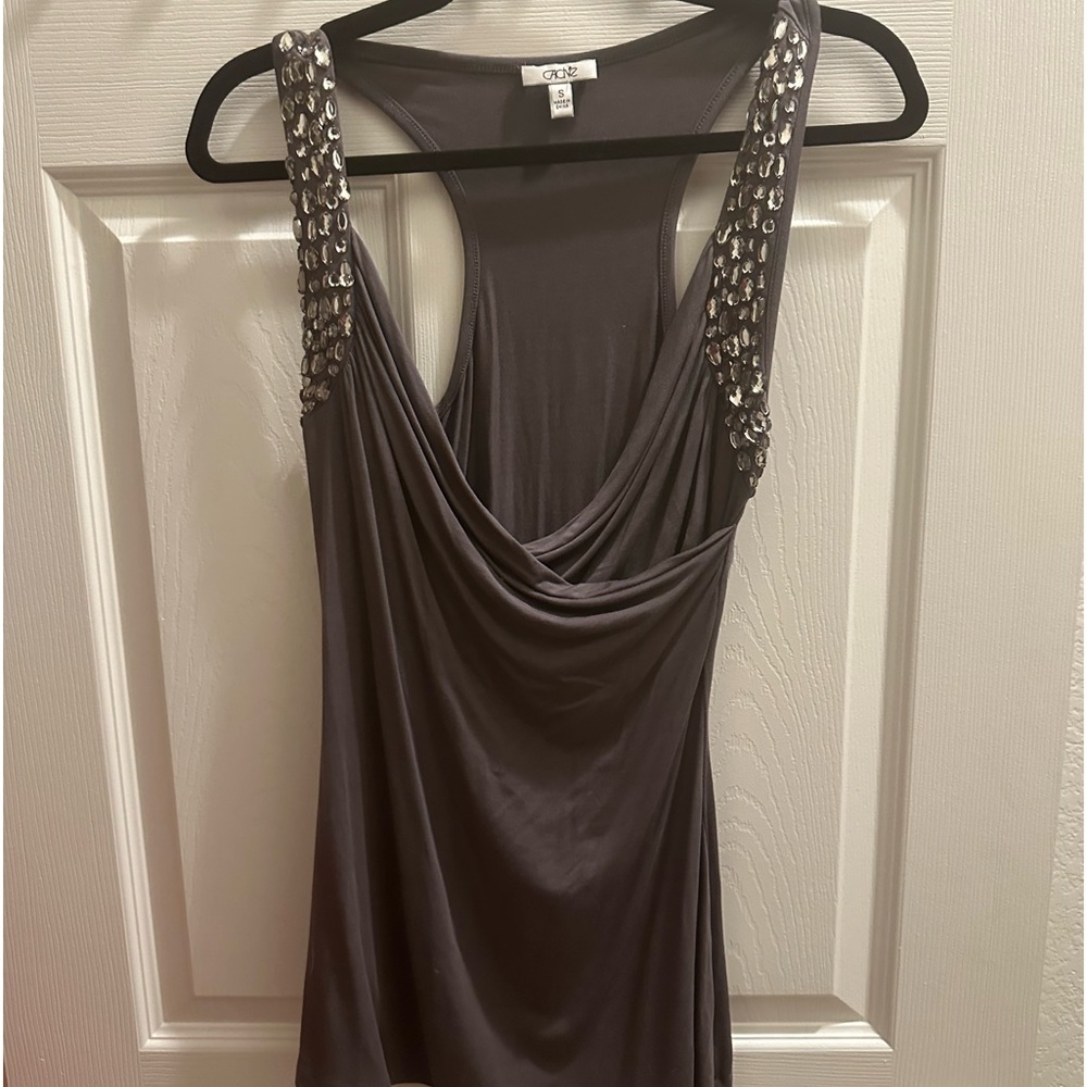 Cache rhinestone tank top size small gray